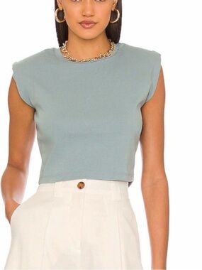 All Saints Sleeveless Padded Shoulder Crop Tank - Sage Green